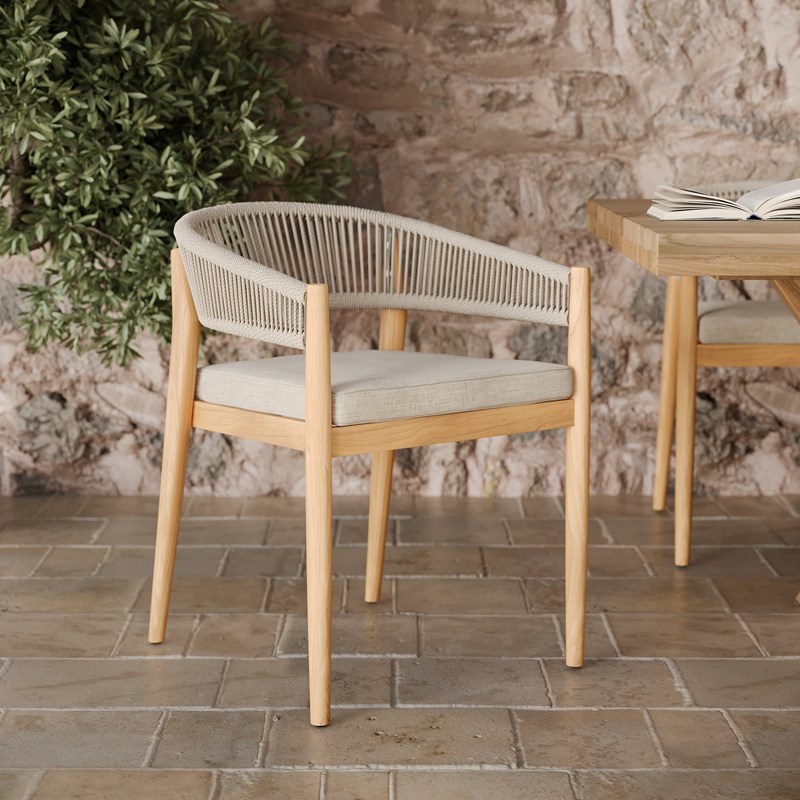 Chaise de jardin en tissu beige et bois d'acacia - izïa