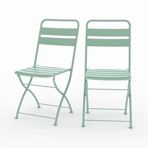 Lot de 2 chaises de jardin en métal vert clair, pliantes - yumi