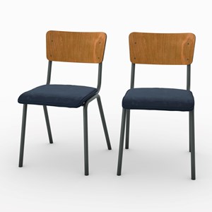 Lot de 2 chaises en bois foncé et velours bleu - nico