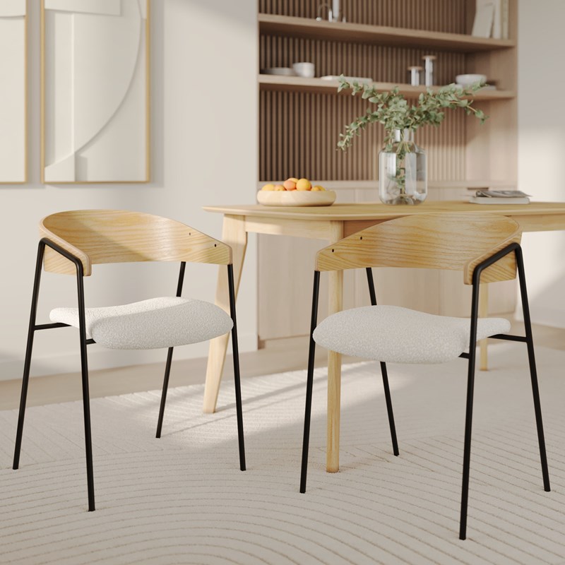 Lot de 2 chaises en tissu bouclé blanc et bois de chêne - esmée