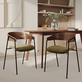 Lot de 2 chaises en velours vert kaki et bois de noyer - esmée