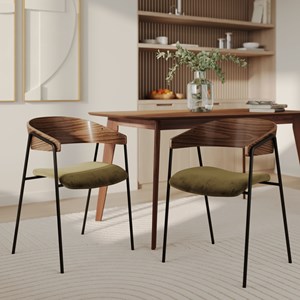 Lot de 2 chaises en velours vert kaki et bois de noyer - esmée