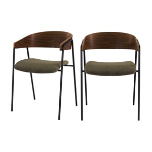Lot de 2 chaises en velours vert kaki et bois de noyer - esmée
