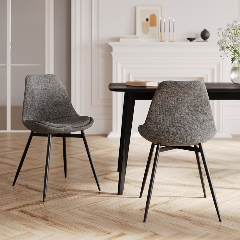 Lot de 2 chaises en tissu gris foncé chiné et pieds en métal - filipi