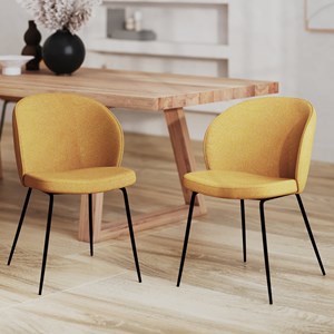 Lot de 2 chaises jaunes en tissu bouclette et pied en métal - groom