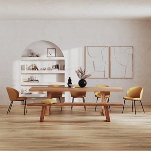 Lot de 2 chaises jaunes en tissu bouclette et pied en métal - groom