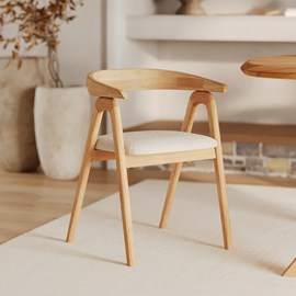 Chaise en bois d'hévéa clair et tissu bouclé crème - hawa