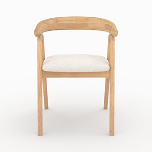 Chaise en bois d'hévéa clair et tissu bouclé crème - hawa