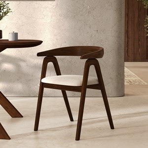 Chaise en bois d'hévéa foncé et tissu bouclé crème - hawa