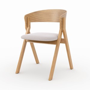 Chaise en bois d'hévéa et tissu beige - héloïse