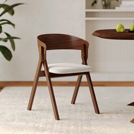 Chaise en bois d'hévéa et tissu gris clair - héloïse