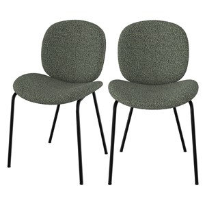 Lot de 2 chaises en tissu bouclé vert et pieds en métal noir - iris