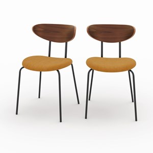 Lot de 2 chaises en velours côtelé jaune moutarde et bois de noyer - jade