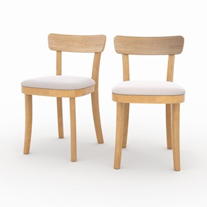 Lot de 2 chaises en bois et tissu beige - keno