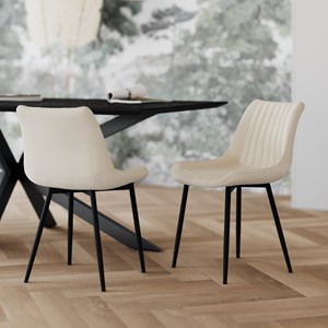 Lot de 2 chaises en tissu beige et métal noir - killi