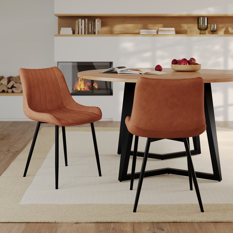 Lot de 2 chaises en cuir synthétique camel et métal noir - killi