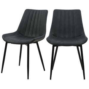 Lot de 2 chaises en cuir synthétique gris foncé et métal noir - killi