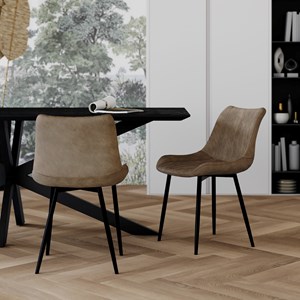 Lot de 2 chaises en cuir synthétique taupe et métal noir - killi
