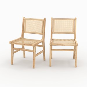 Lot de 2 chaises en bois de teck et rotin - kyla