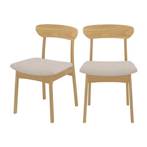 Lot de 2 chaises en tissu beige et bois clair - lana