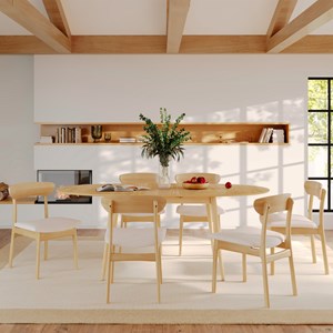 Lot de 2 chaises en tissu beige et bois clair - lana