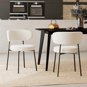 Lot de 2 chaises en tissu bouclé blanc cassé et pieds noirs - maëlie