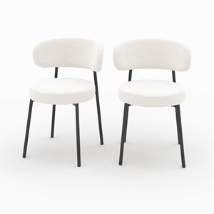 Lot de 2 chaises en tissu bouclé blanc cassé et pieds noirs - maëlie