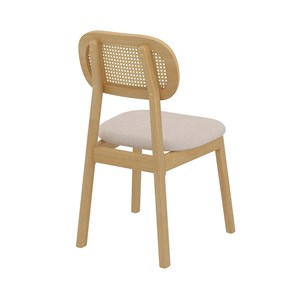 Lot de 2 chaises en bois clair, tissu beige et rotin synthétique - maria
