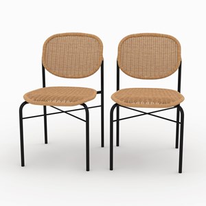Lot de 2 chaises en résine tressée naturelle et pieds en métal - messa