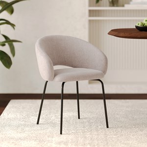 Chaise en tissu beige chiné et pieds noirs - milly