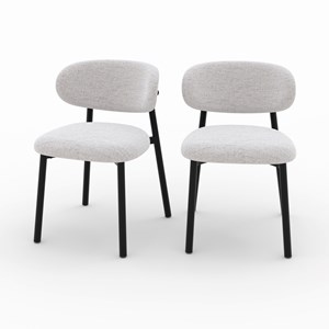 Lot de 2 chaises en tissu gris clair chiné et pieds en métal noir - nao