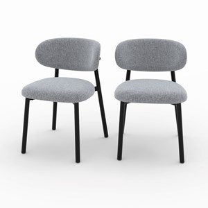 Lot de 2 chaises en tissu gris foncé chiné et pieds en métal noir - nao