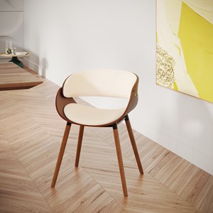 Chaise en cuir synthétique beige et bois plaqué noyer - polo