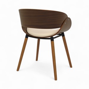 Chaise en cuir synthétique beige et bois plaqué noyer - polo