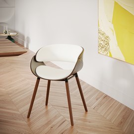 Chaise en cuir synthétique blanc et bois plaqué noyer - polo