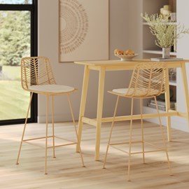 Lot de 2 chaises pour îlot central 66 cm en rotin naturel - tamara