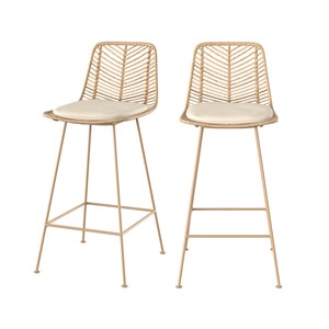 Lot de 2 chaises pour îlot central 66 cm en rotin naturel - tamara