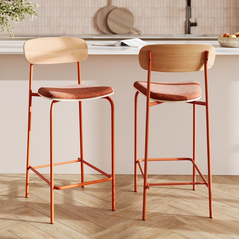 Lot de 2 chaises pour îlot central en tissu terracotta 65 cm - alba