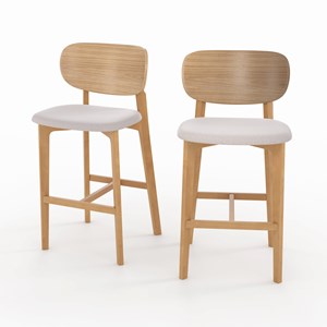 Lot de 2 chaises pour îlot central 66 cm en bois et tissu beige - aria