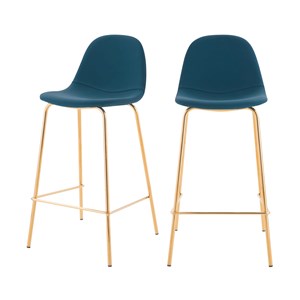 Lot de 2 chaises pour îlot central 65 cm en cuir synthétique bleu - henrik
