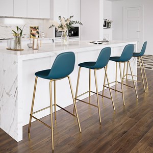 Lot de 2 chaises pour îlot central 65 cm en cuir synthétique bleu - henrik