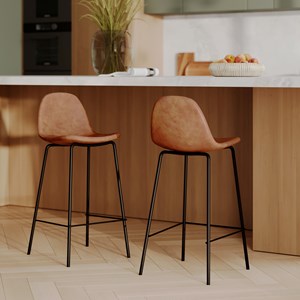 Lot de 2 chaises pour îlot central 65 cm en cuir synthétique camel - henrik