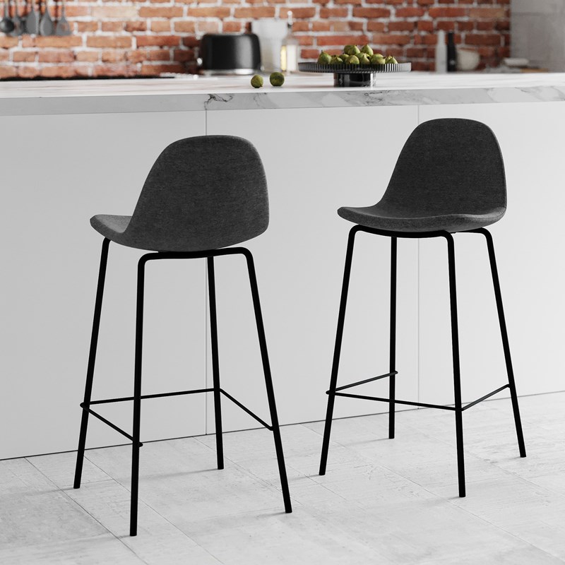 Rendez-vous Déco - Lot de 2 chaises pour îlot central en tissu gris foncé 65,5 cm - henrik