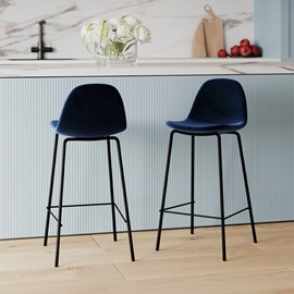 Lot de 2 chaises pour îlot central 65 cm en velours bleu foncé - henrik
