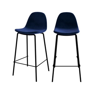 Lot de 2 chaises pour îlot central 65 cm en velours bleu foncé - henrik