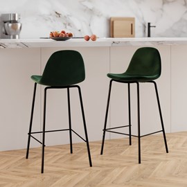 Lot de 2 chaises pour îlot central 65 cm en velours vert foncé - henrik