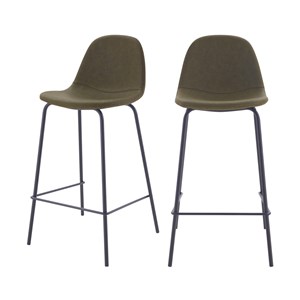 Lot de 2 chaises pour îlot central 65 cm en cuir synthétique kaki - henrik