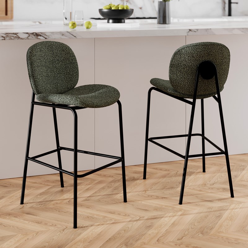 Lot de 2 chaises pour îlot central en tissu bouclé vert 63,5 cm - iris