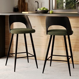 Lot de 2 chaises pour îlot central en tissu bouclé vert kaki 66 cm - mindy