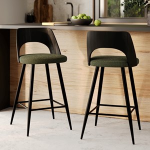 Lot de 2 chaises pour îlot central en tissu bouclé vert kaki 66 cm - mindy